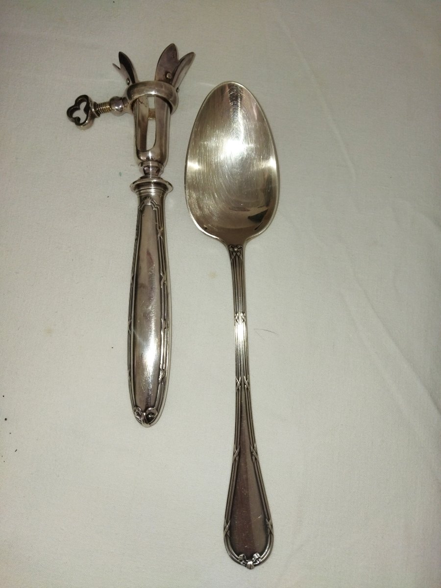 CHRISTOFLE  ART DE LA TABLE Partie de Ménagère Métal argenté Poinçon Modèle "RUBANS" 91 Pièces-photo-5