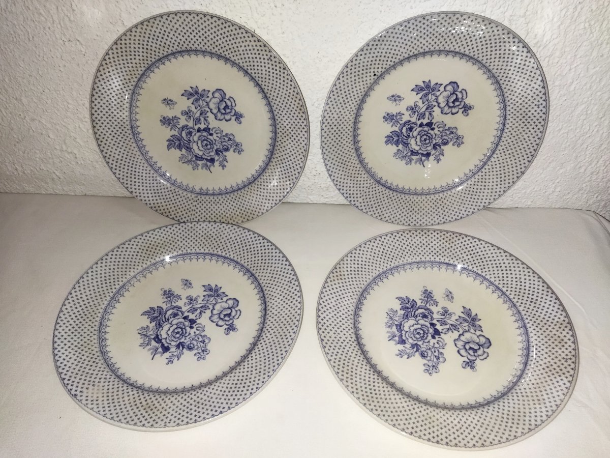 Ermine Border Set Of 8 English Flat Plates Floral Decor Lavender Blue-photo-1