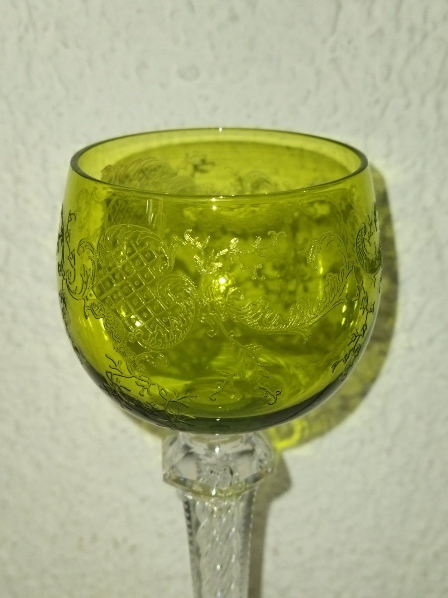 SAINT LOUIS  6 Verres à Pied en Cristal gravé Vert olive ART DE LA TABLE-photo-4