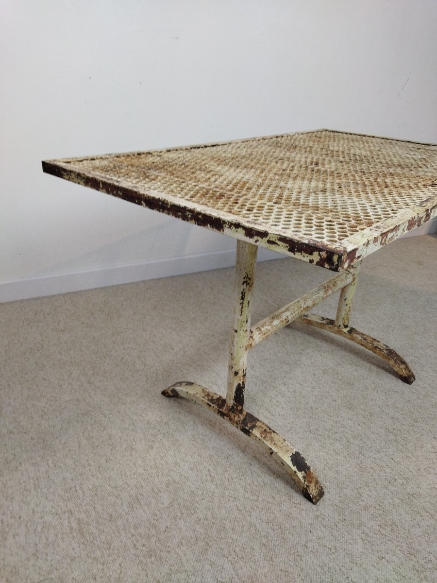 Malaval Rectangular Table Painted Metal Tubular Base Industrial/garden/bistro Furniture-photo-2