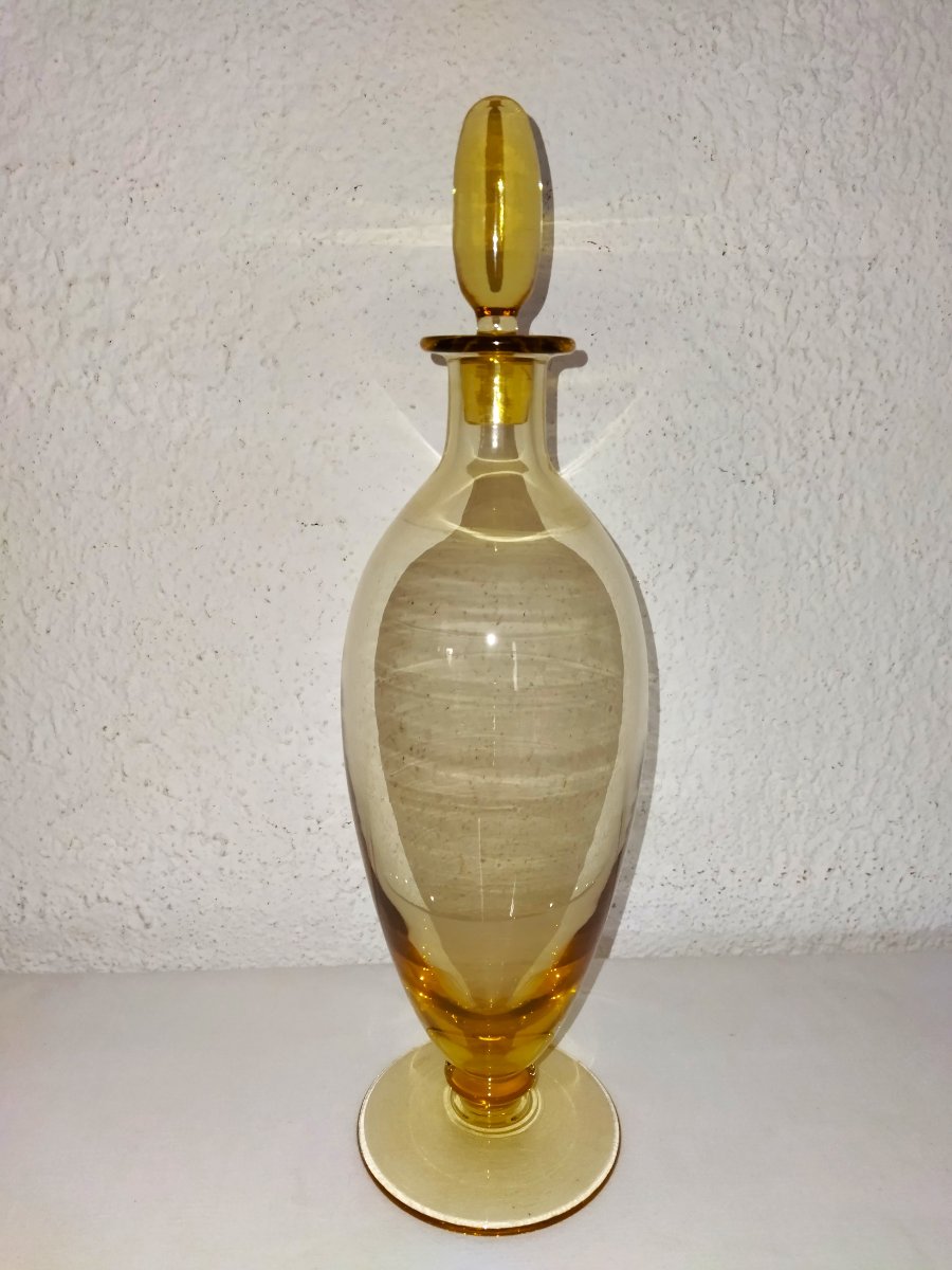 DAUM NANCY Carafe et son Bouchon en verre Orangé-photo-2