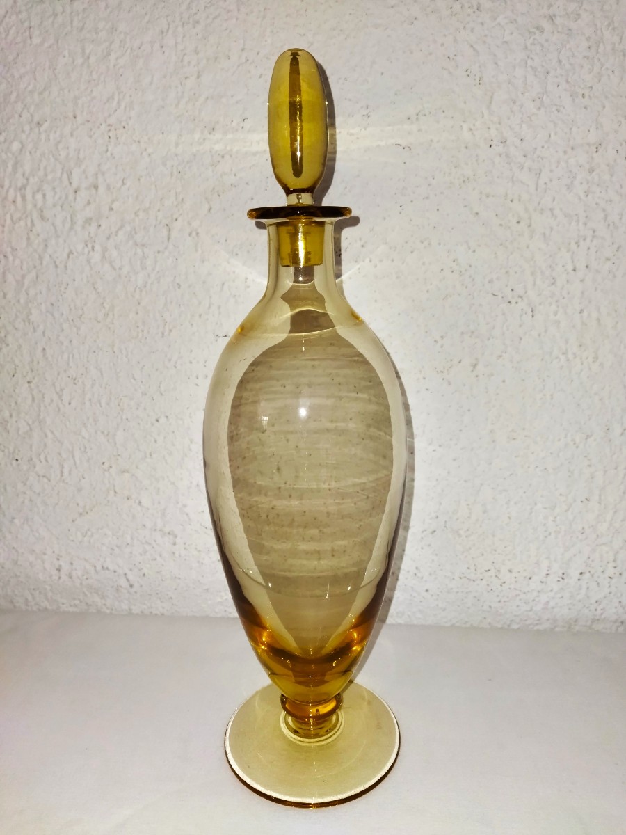 DAUM NANCY Carafe et son Bouchon en verre Orangé