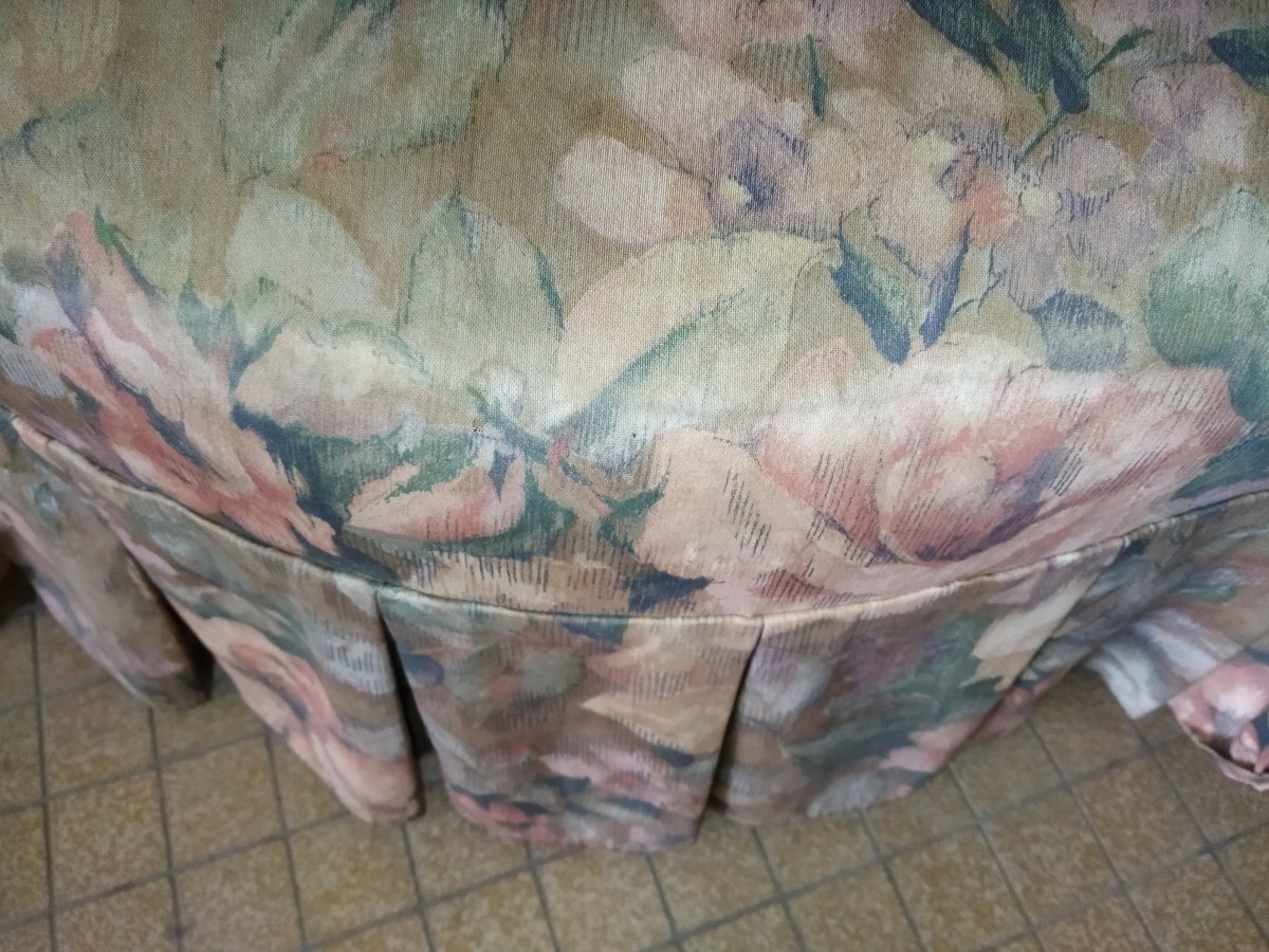 Antique Toad Armchairs Floral Fabric Spring And Strap Seat Napoleon III-photo-2