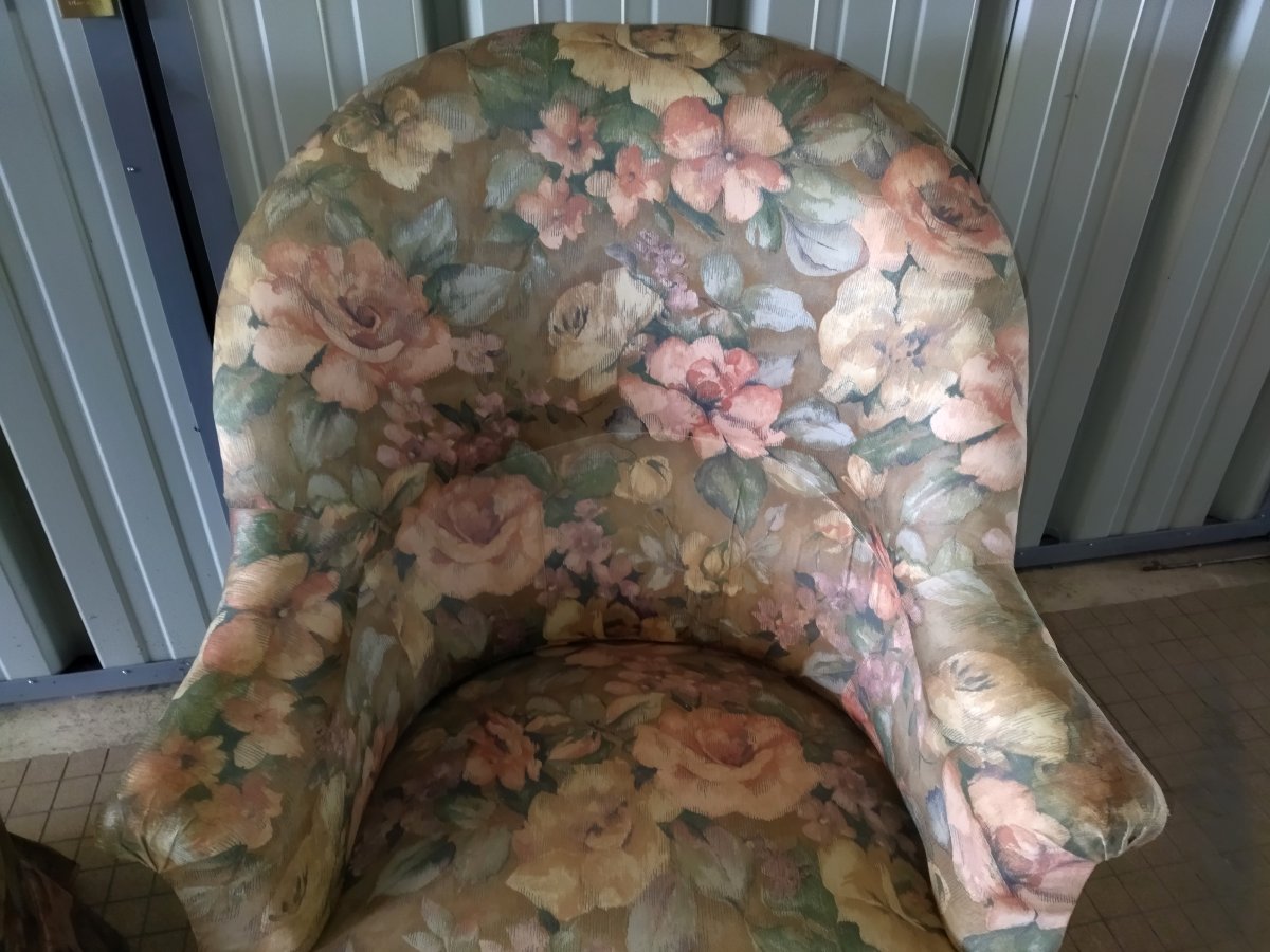 Antique Toad Armchairs Floral Fabric Spring And Strap Seat Napoleon III-photo-4