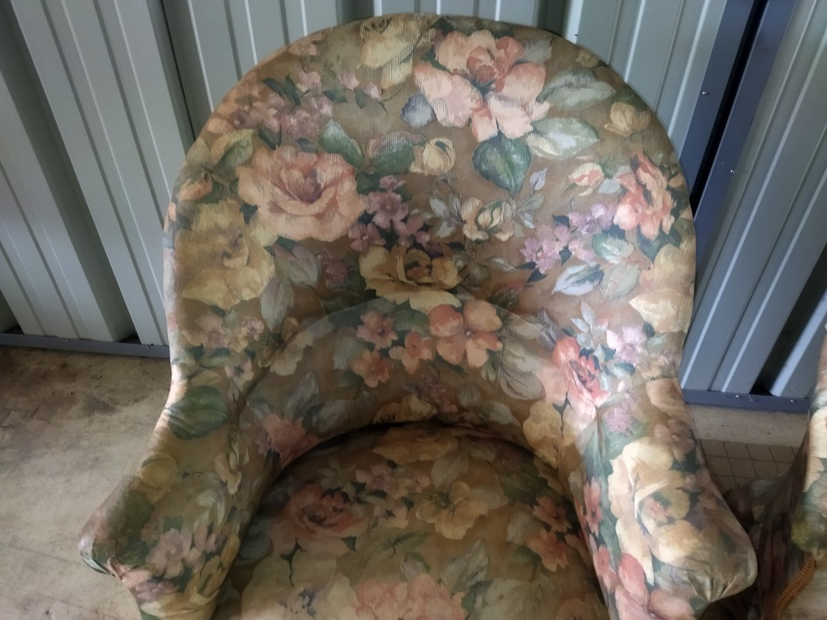 Antique Toad Armchairs Floral Fabric Spring And Strap Seat Napoleon III-photo-6