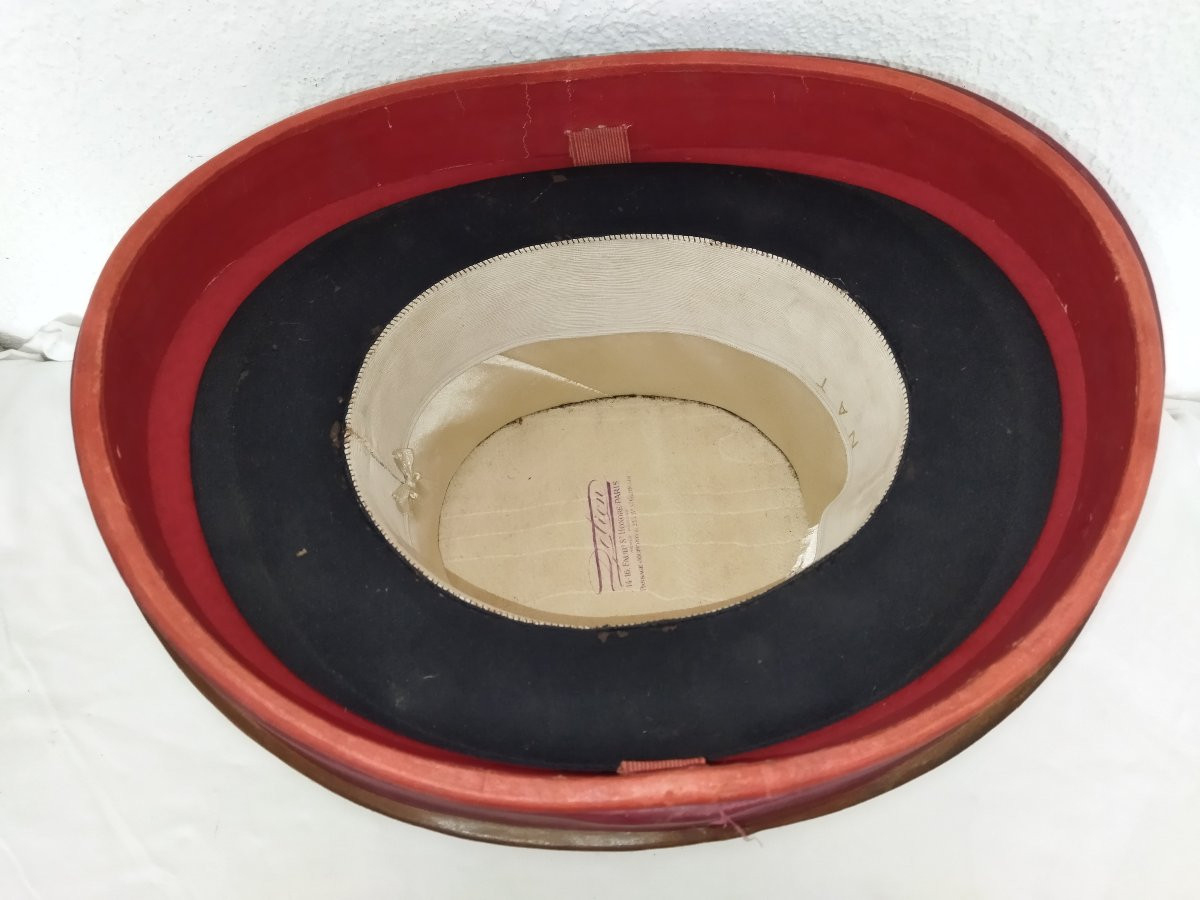 BOITE A CHAPEAUX Double en Cuir Havane Monogrammé avec Haut de Forme DELION-photo-3