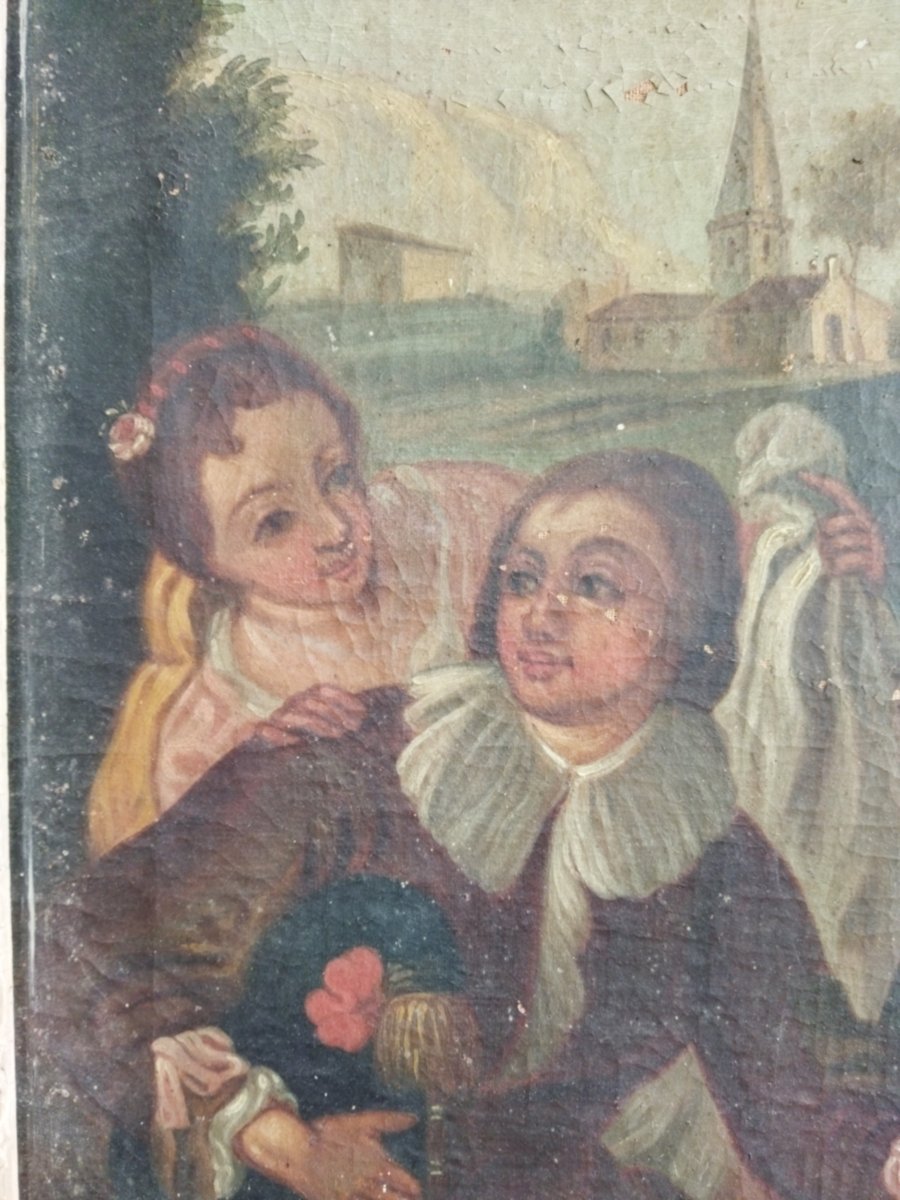 Antique Trumeau Painting Colin Maillard 19th Century-photo-7