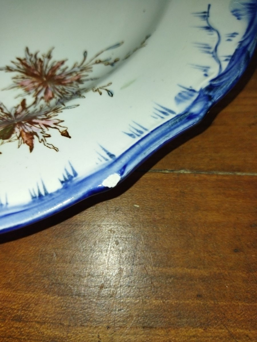 CREIL & MONTEREAU  TERRE DE FER Série De 10  Assiettes En Faience Ancienne Motifs Floraux OLGA-photo-3