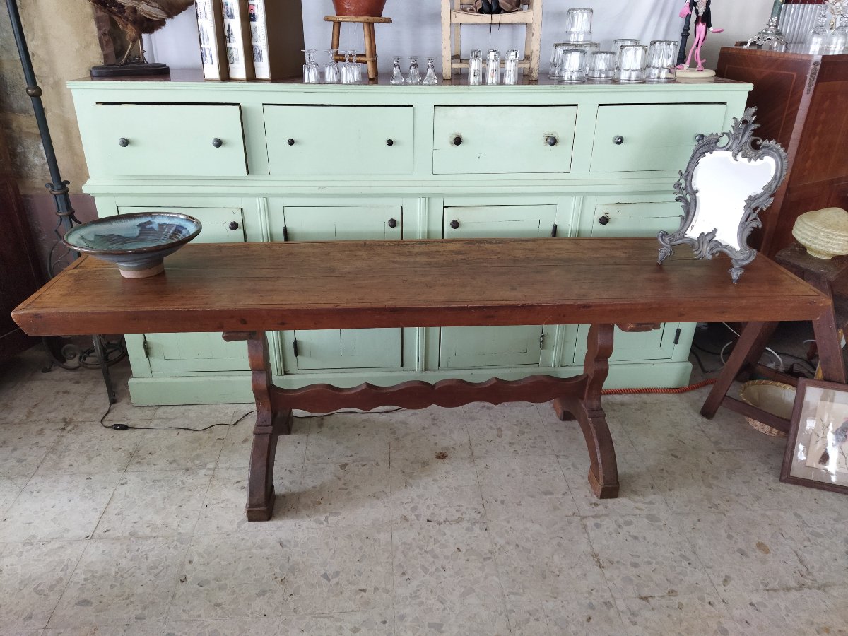 TABLE CONSOLE ancienne Bois massif Mobilier Chatelain Maison de Maître 53x223cms-photo-3