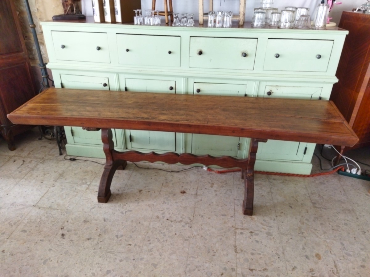 TABLE CONSOLE ancienne Bois massif Mobilier Chatelain Maison de Maître 53x223cms