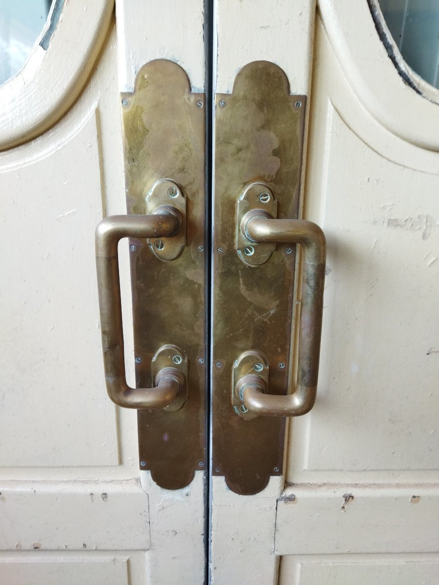 2 PORTES BATTANTES HUBLOT Ancienne Bois Massif  Poignées laiton Succursale BANQUE DE FRANCE -photo-2