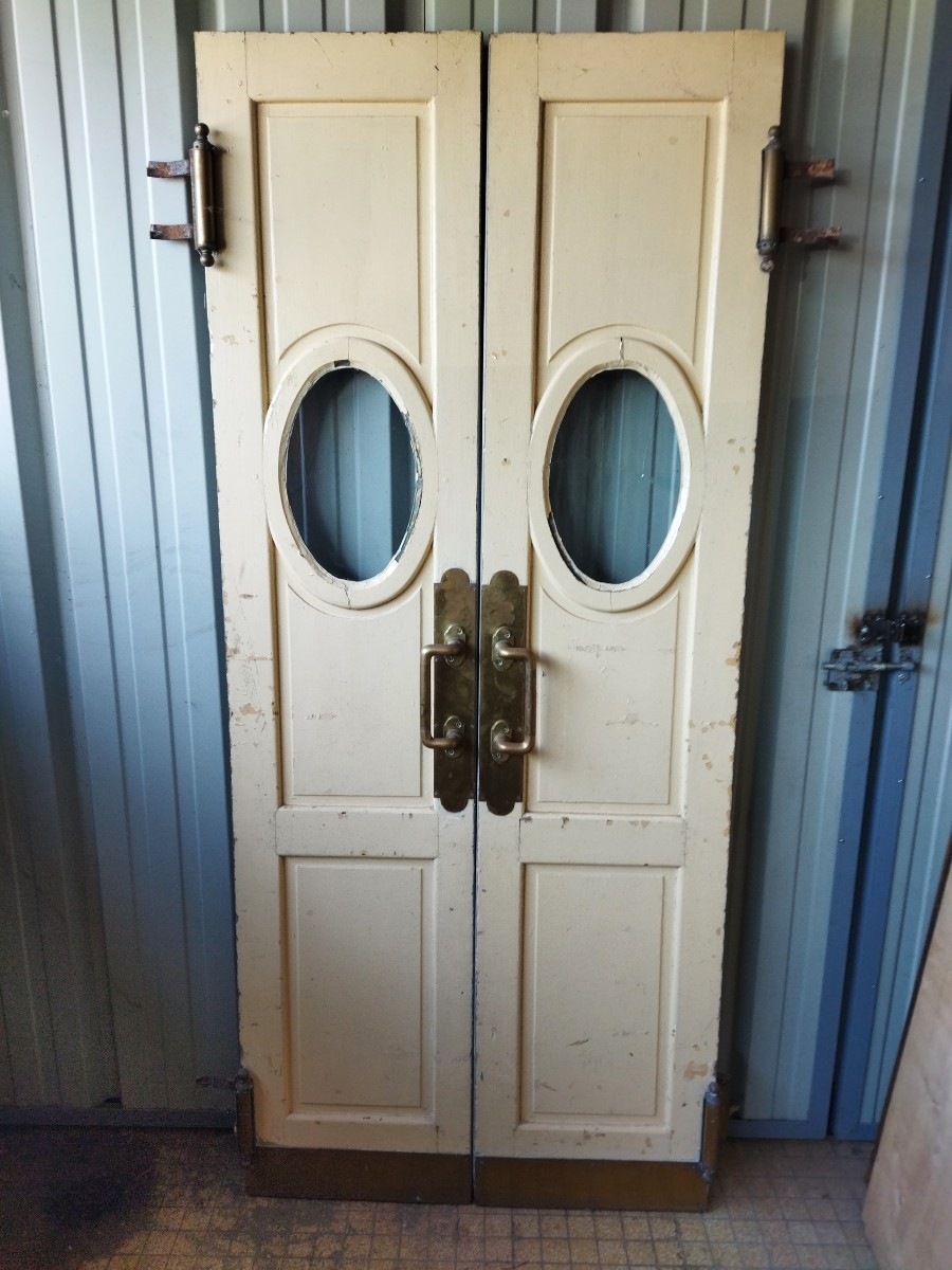 2 PORTES BATTANTES HUBLOT Ancienne Bois Massif  Poignées laiton Succursale BANQUE DE FRANCE 
