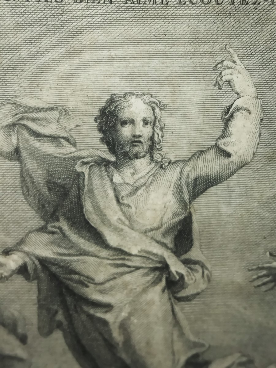 GRAVURE Religieuse ancienne par Jean AUDRAN  "TRANSFIGURATION DE JESUS DE NAZARETH"  XVIII-photo-3