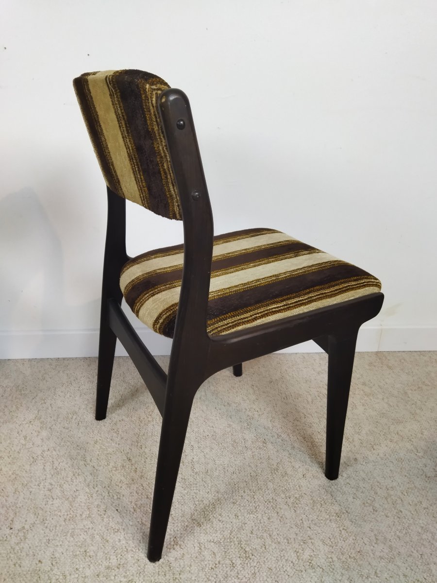 6 Wooden And Striped Fabric Chairs Vintage Furniture Contemporary Design 1970s-photo-2
