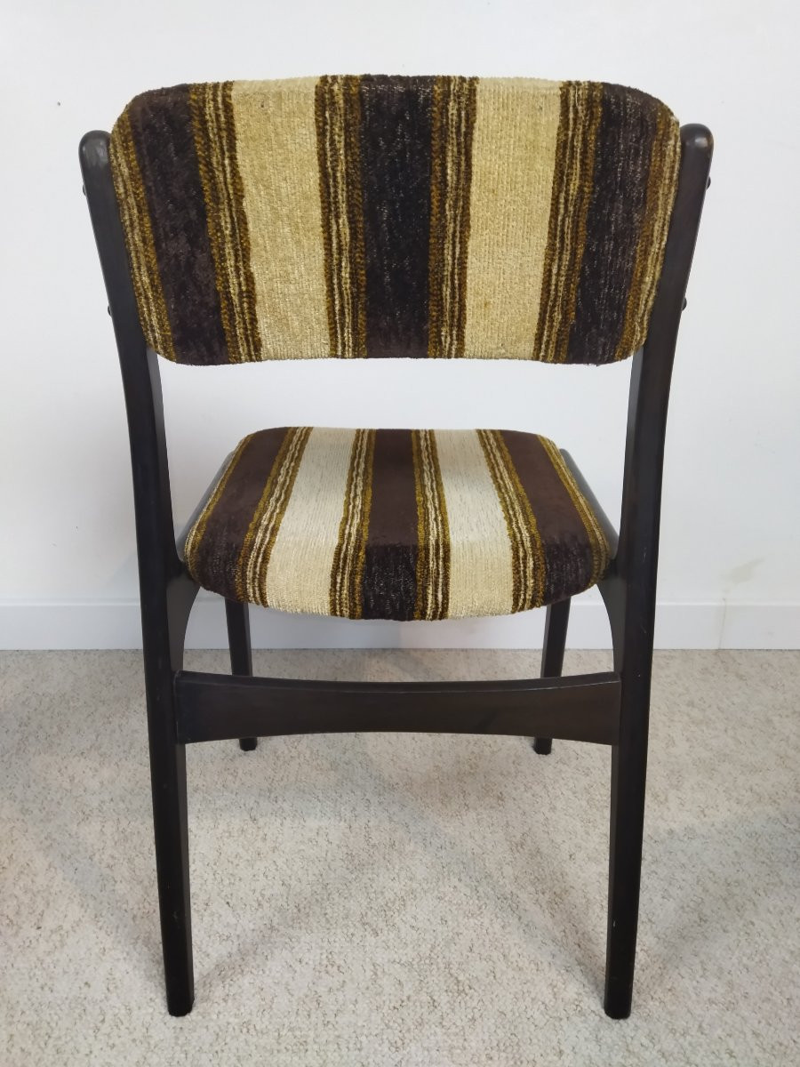 6 Wooden And Striped Fabric Chairs Vintage Furniture Contemporary Design 1970s-photo-3