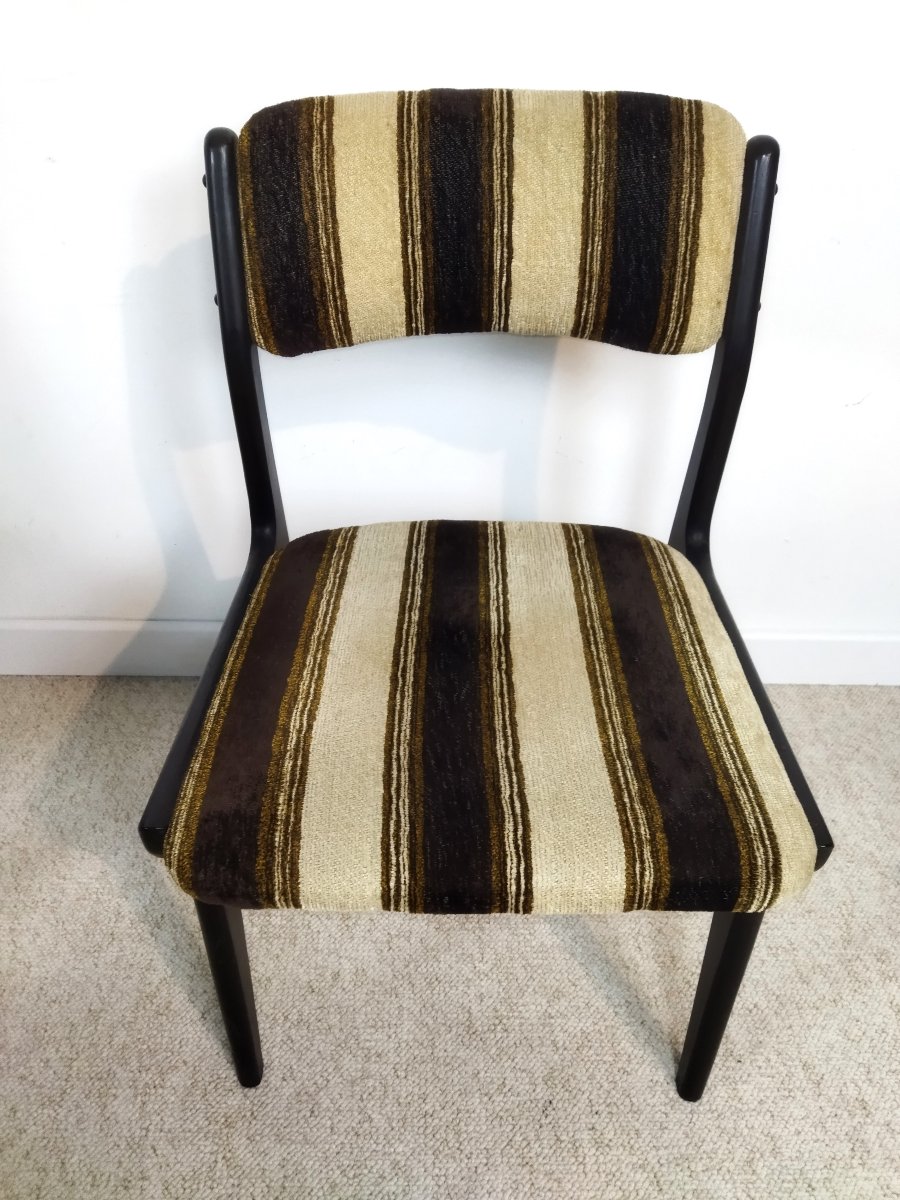 6 Wooden And Striped Fabric Chairs Vintage Furniture Contemporary Design 1970s-photo-2