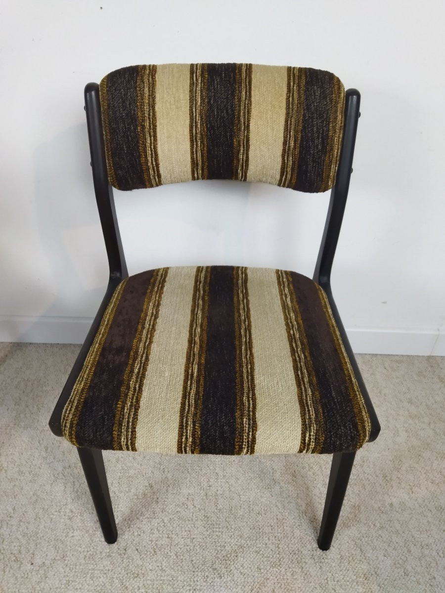 6 Wooden And Striped Fabric Chairs Vintage Furniture Contemporary Design 1970s-photo-7