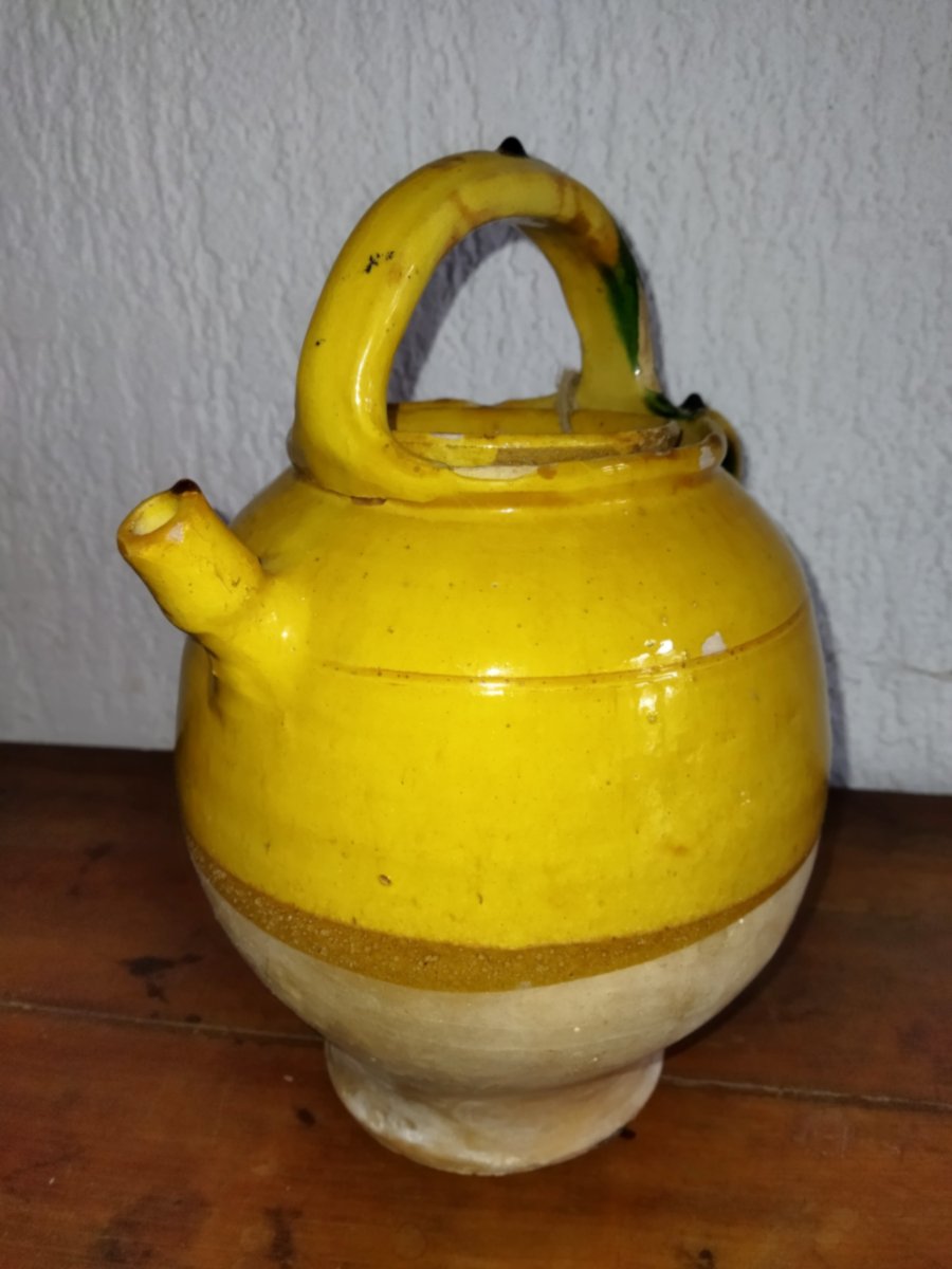 Antique Water Jug Terracotta Glazed Orange Yellow Green Dripping Pottery Collection-photo-2