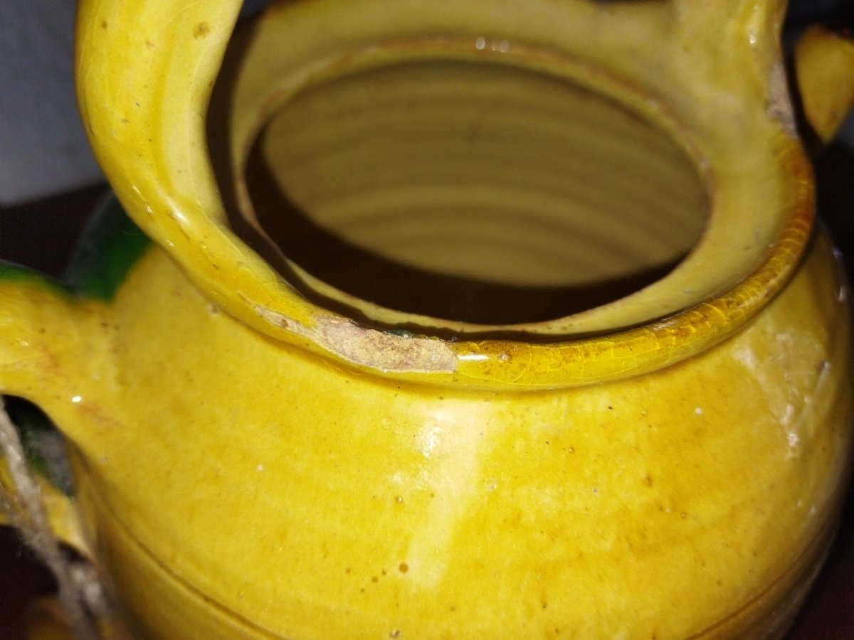 Antique Water Jug Terracotta Glazed Orange Yellow Green Dripping Pottery Collection-photo-1