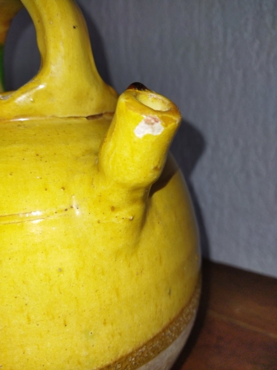 Antique Water Jug Terracotta Glazed Orange Yellow Green Dripping Pottery Collection-photo-4
