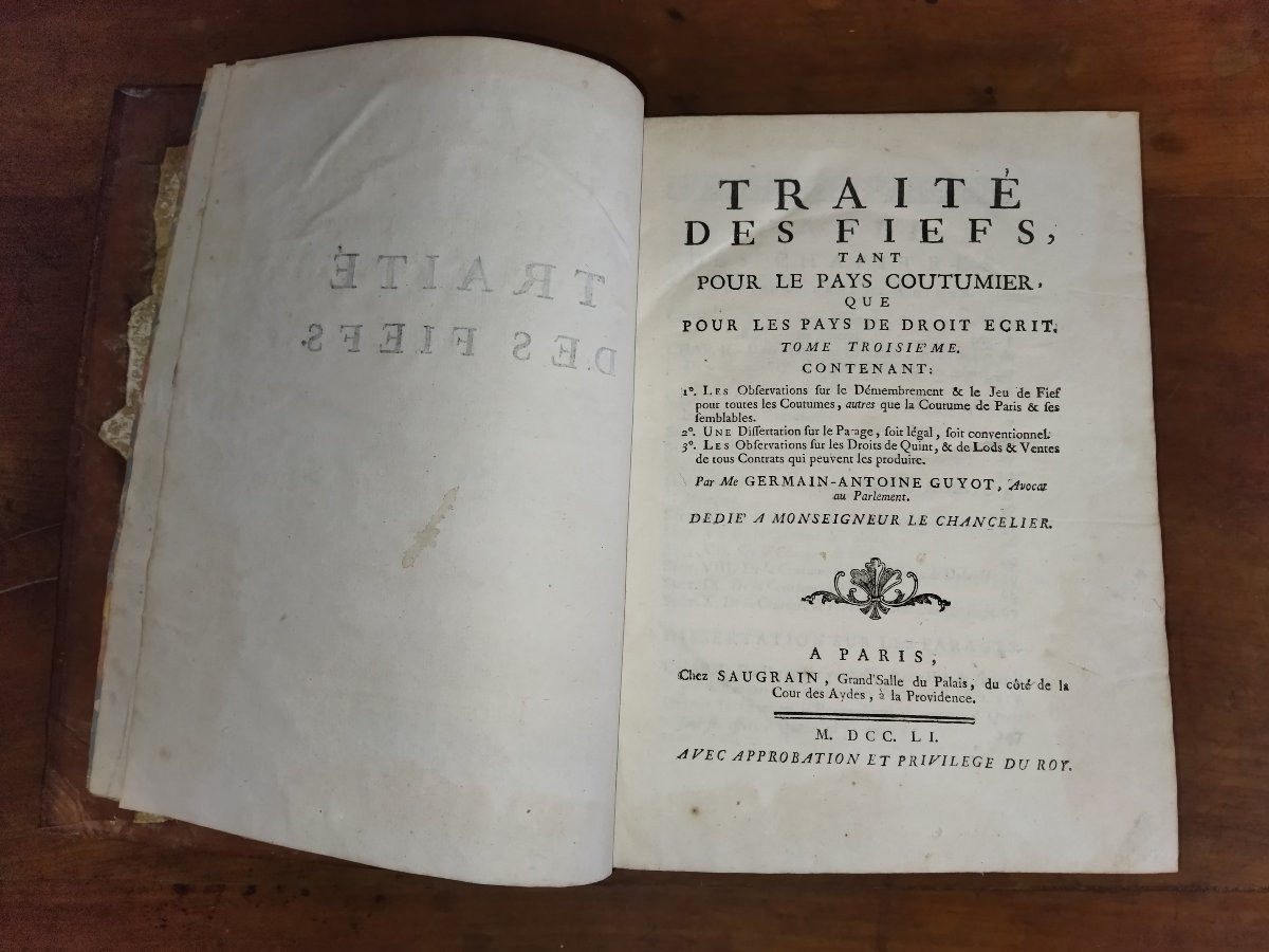 Traité des fiefs Pays coutumiers et droit Ecrit Germain-Antoine GUYOT Paris 1751 TOME III-photo-1