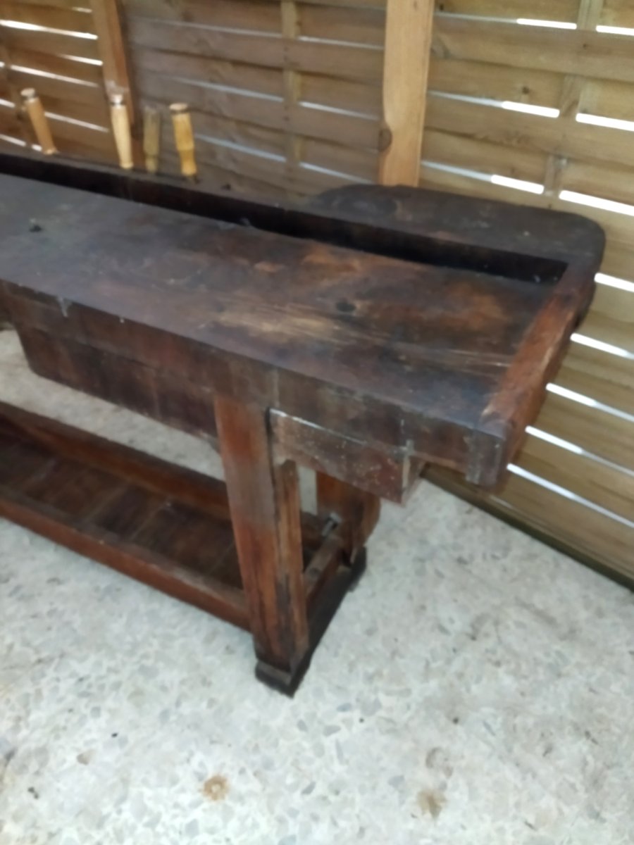 Antique Workbench Solid Wood Carpenter Cabinetmaker Decor Console Loft Workshop-photo-2