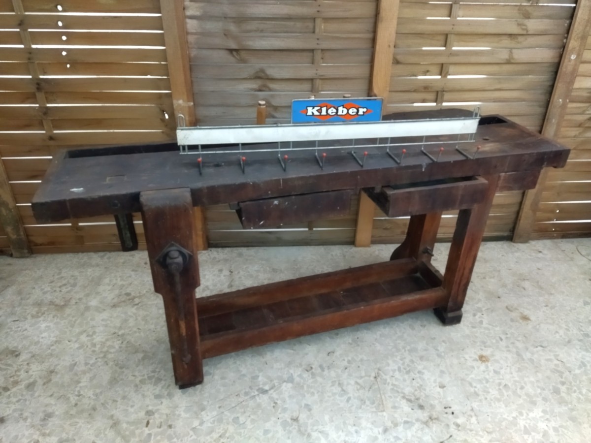 Antique Workbench Solid Wood Carpenter Cabinetmaker Decor Console Loft Workshop-photo-3