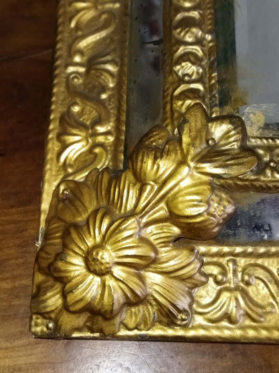 NAPOLEON III MIROIR Parcloses Laiton embouti  doré XIX-photo-3