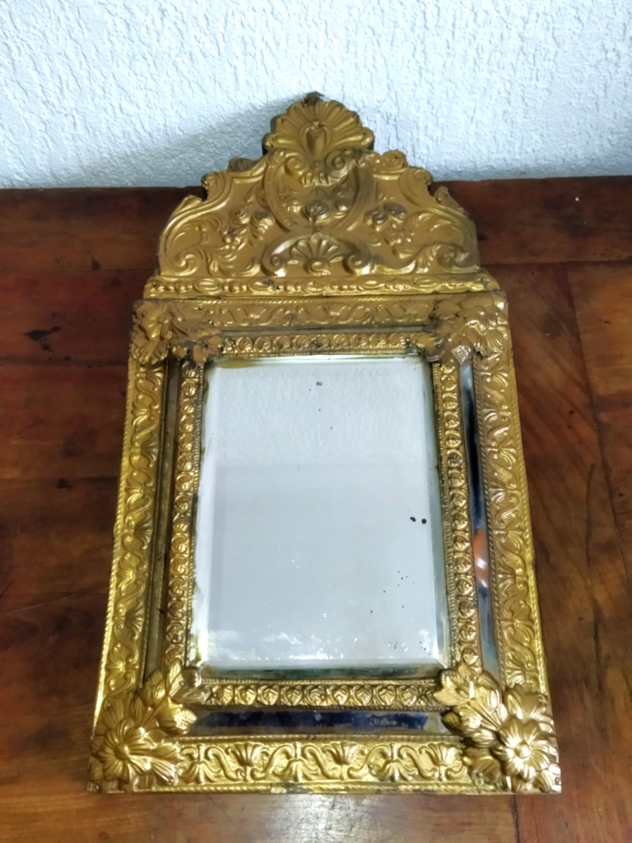 NAPOLEON III MIROIR Parcloses Laiton embouti  doré XIX
