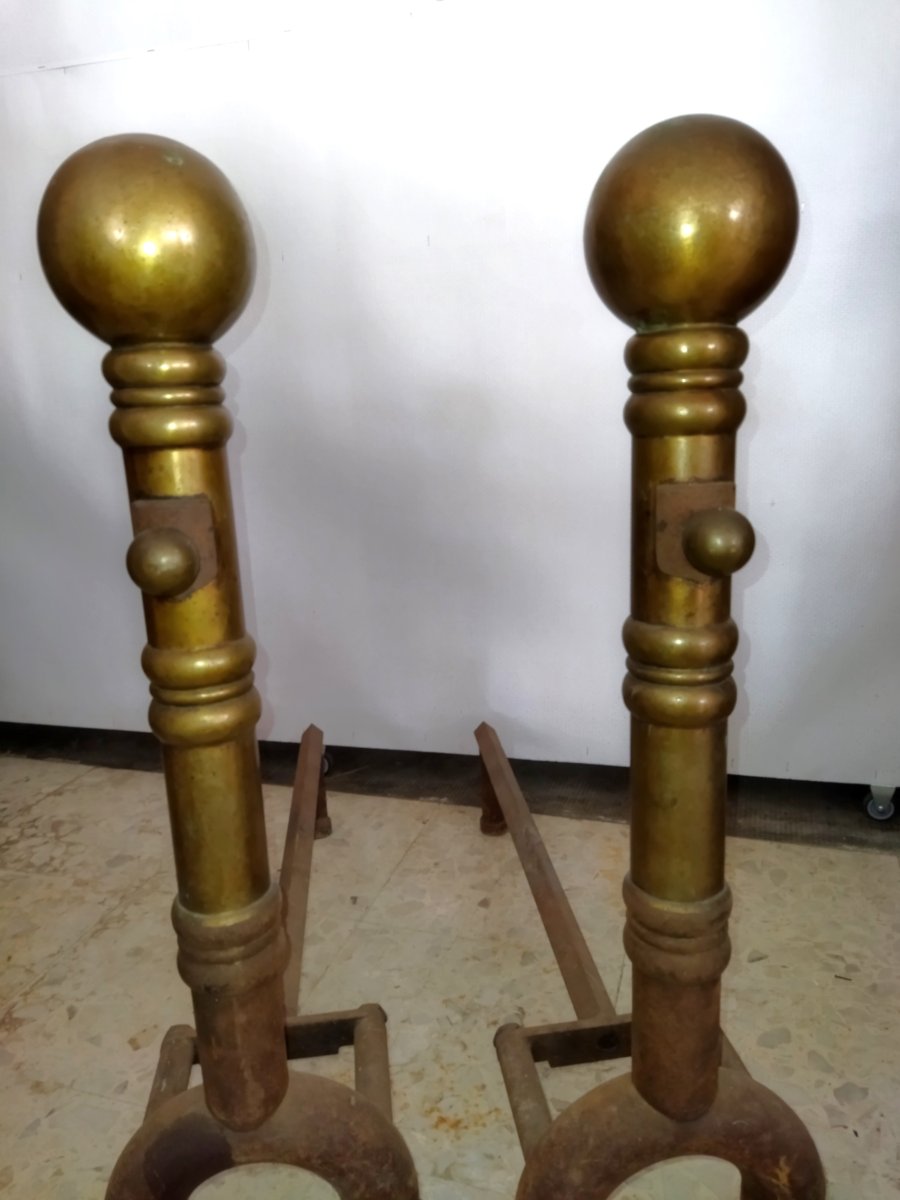 Imposante Paire de Chenets en Fonte et Laiton Accessoires Cheminée Chateau Maison de Maitre-photo-5
