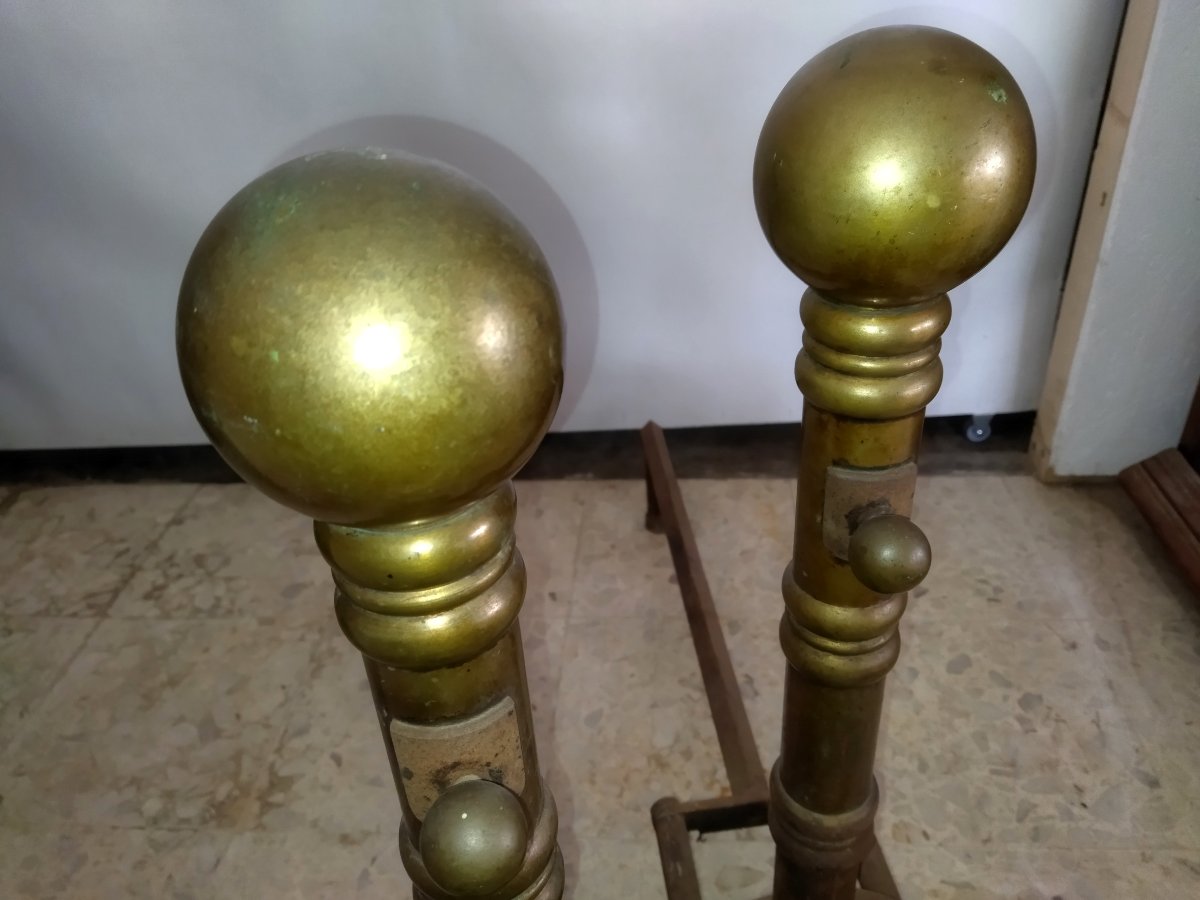 Imposante Paire de Chenets en Fonte et Laiton Accessoires Cheminée Chateau Maison de Maitre-photo-6