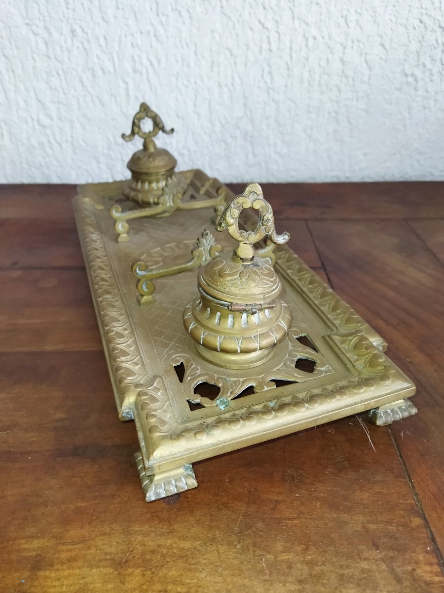 Double Bronze Inkwell With Pen Holder, Napoleon III -photo-2