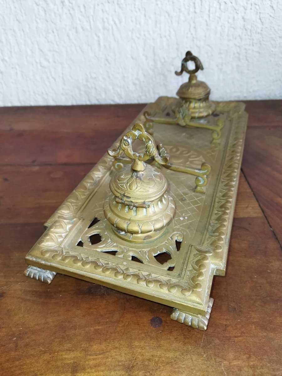 Double Bronze Inkwell With Pen Holder, Napoleon III -photo-4