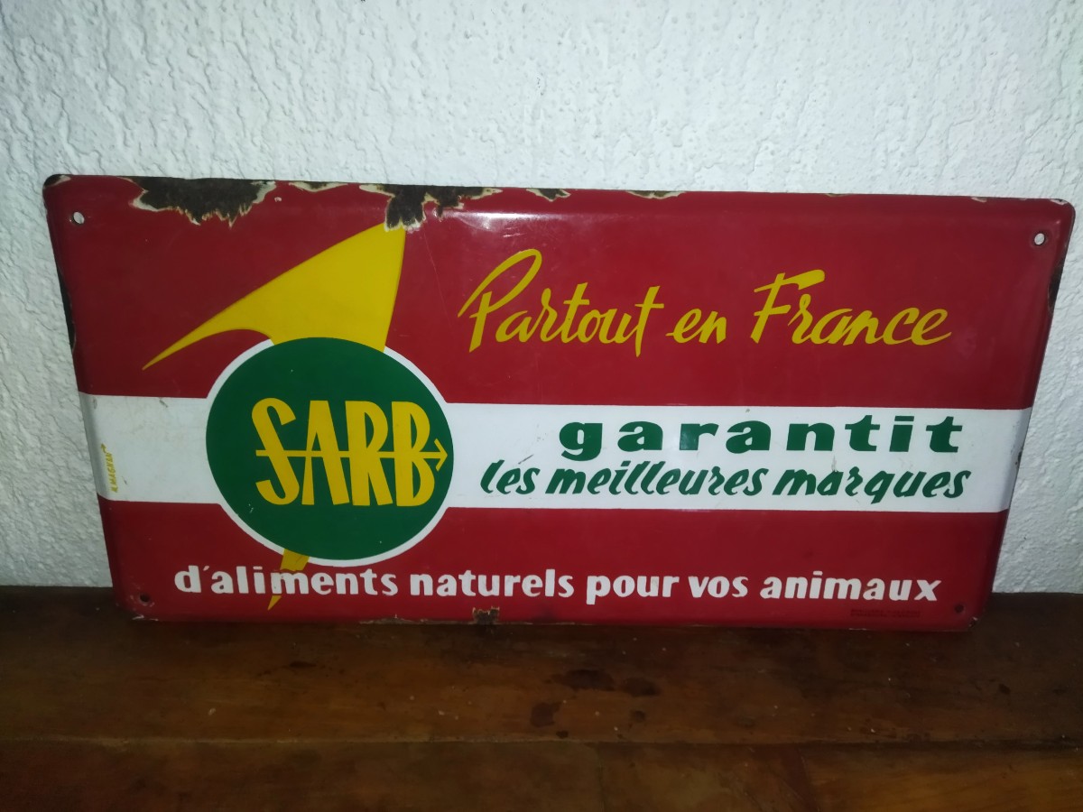 Enamel Plaque "sarb" Natural Food For Animals 1950 Alsatian Emaillerie Collection
