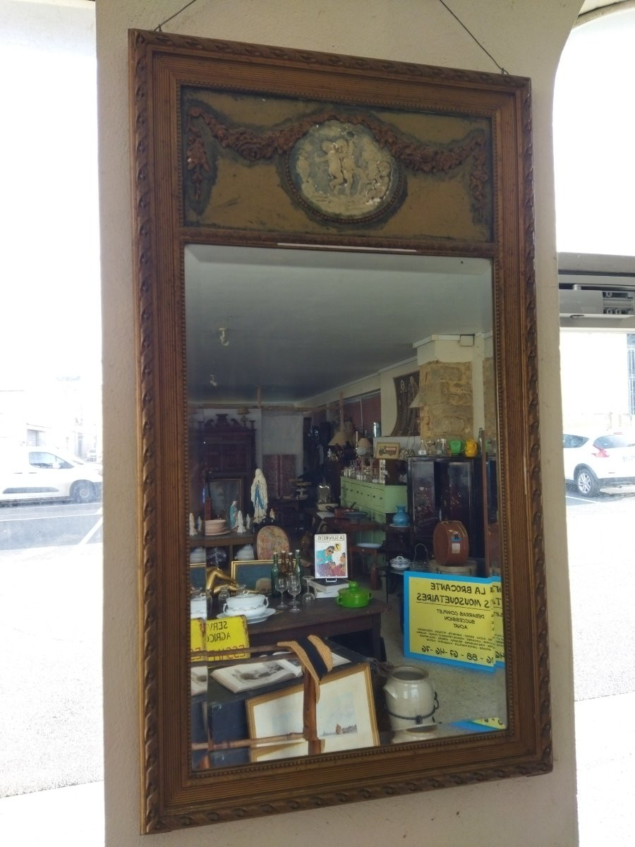 TRUMEAU LOUIS XVI Ancien Médaillon aux Angelots Miroir biseauté-photo-1