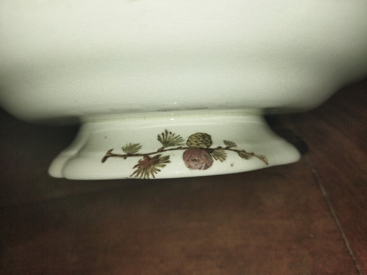 CHRYSANTEMUM PLAT ancien sur Piédouche en Faience Décor Floral Couleurs Automnales-photo-4