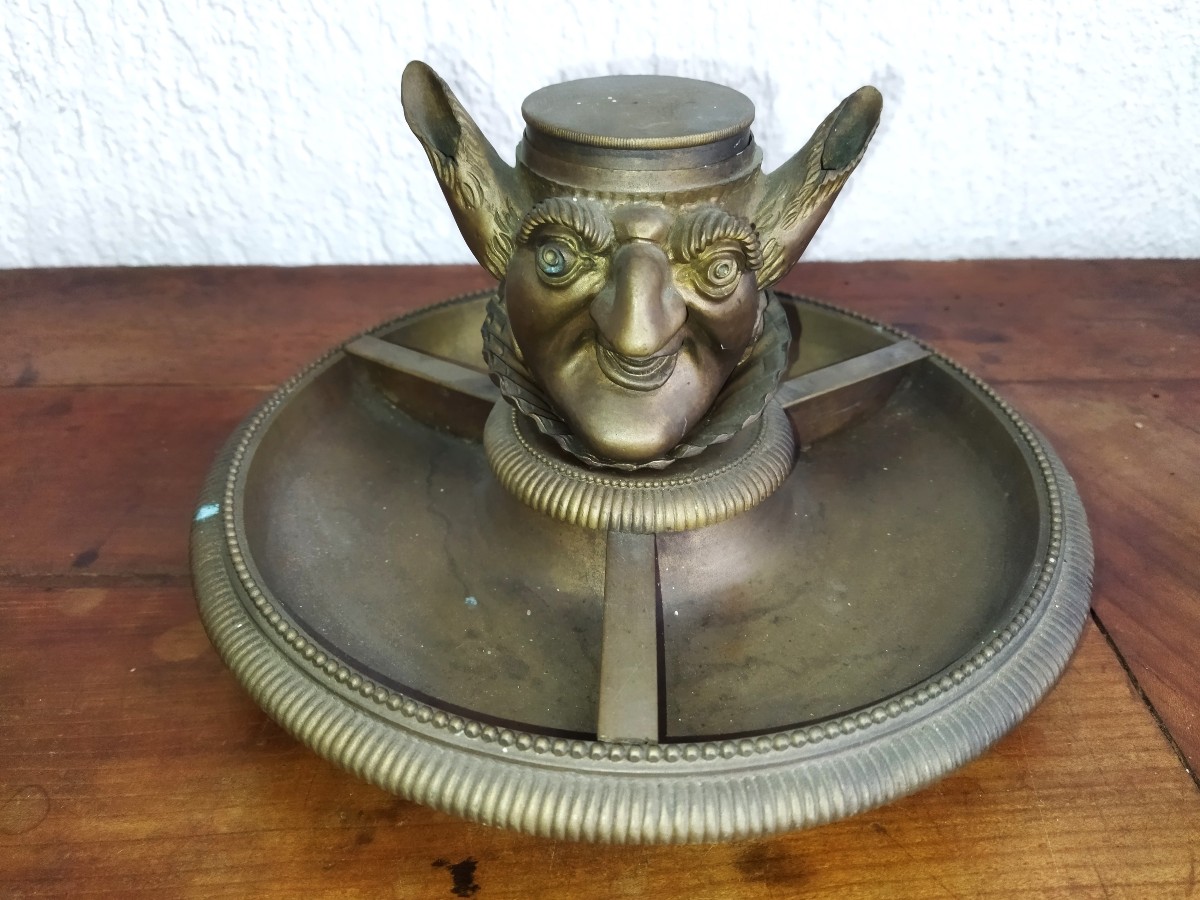 ENCRIER Serviteur de Bureau en Bronze Anthropomorphe Créature fantastique Collection 