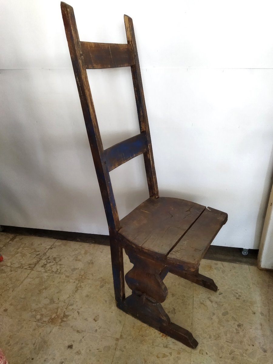 CHAISE Ancienne Art populaire Bois massif Peint Dossier haut-photo-2