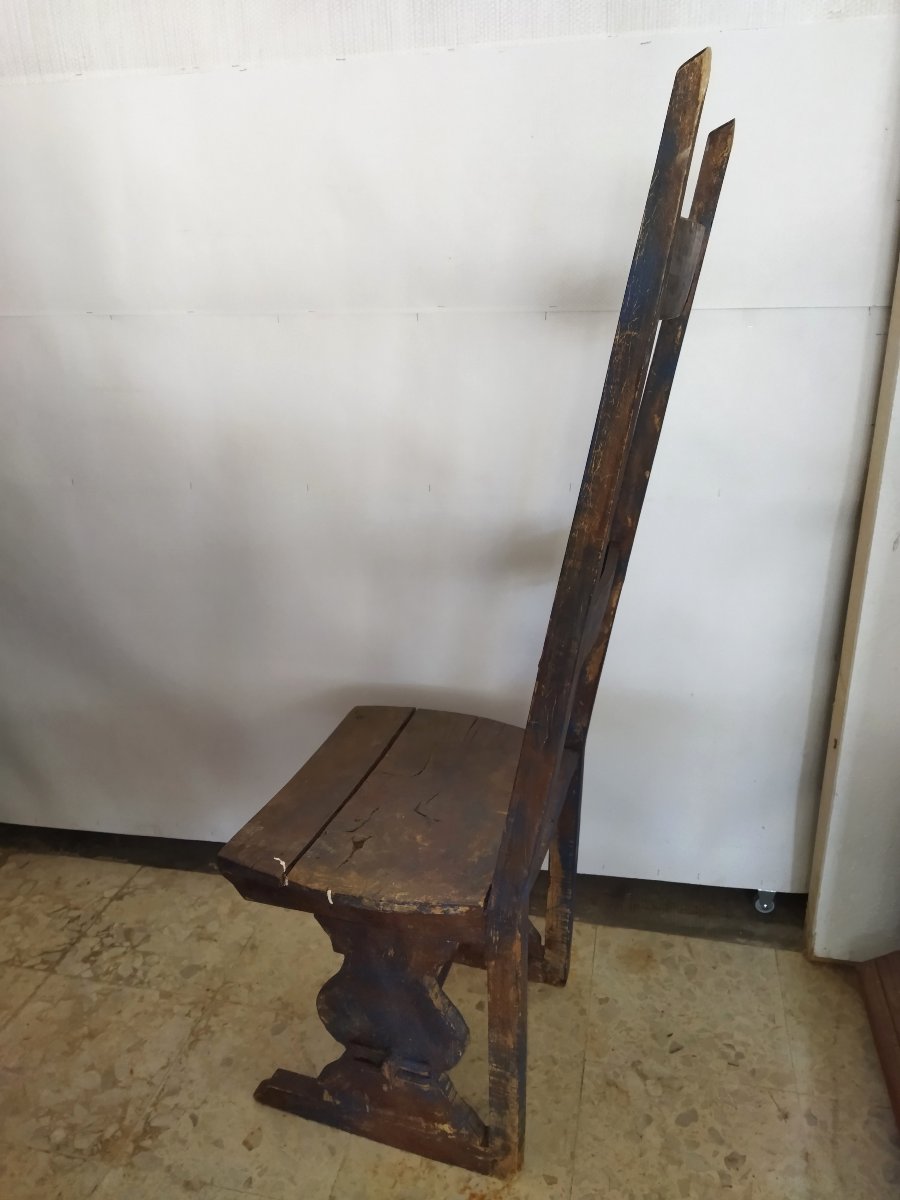 CHAISE Ancienne Art populaire Bois massif Peint Dossier haut-photo-4