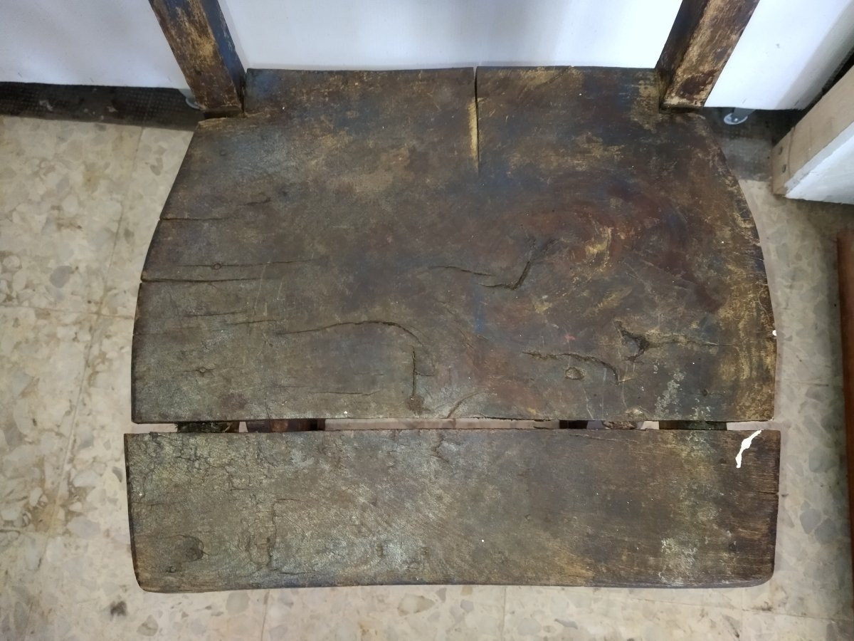 CHAISE Ancienne Art populaire Bois massif Peint Dossier haut-photo-1