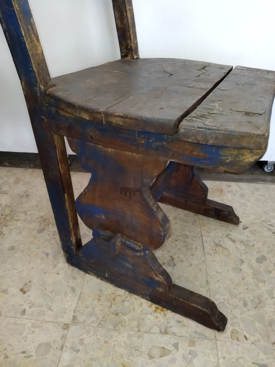 CHAISE Ancienne Art populaire Bois massif Peint Dossier haut-photo-2