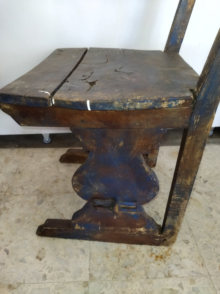 CHAISE Ancienne Art populaire Bois massif Peint Dossier haut-photo-3