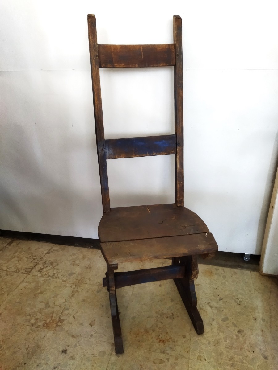 CHAISE Ancienne Art populaire Bois massif Peint Dossier haut