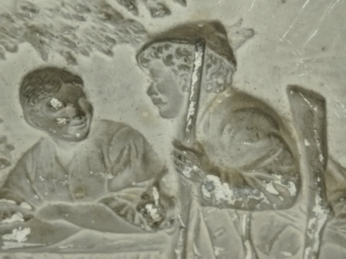 BAS RELIEF Petit Plâtre ancien Scène champêtre Chasseur & son Chien-photo-2