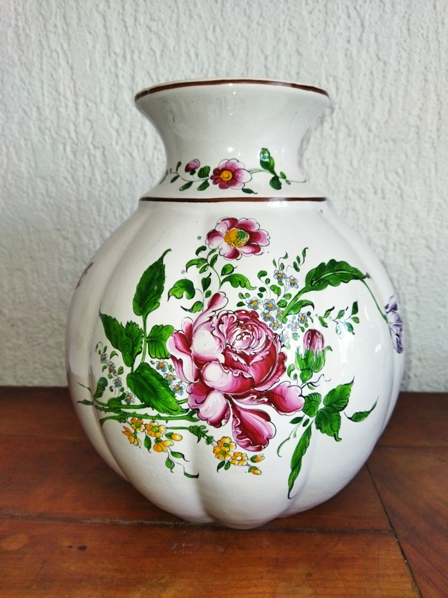 Vase Ball With Gadroons Faïencerie De l'Est Floral Decor Collection