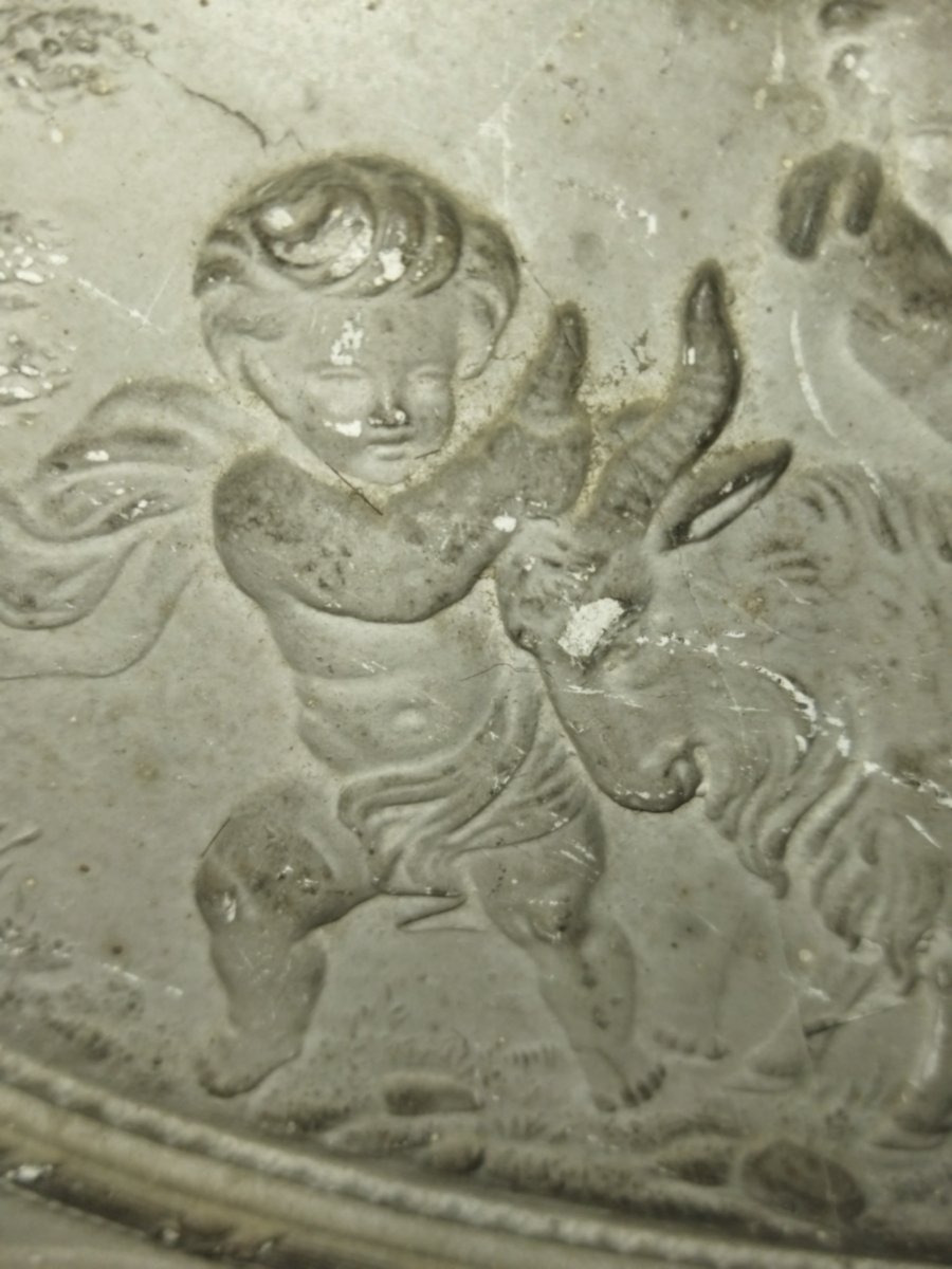 BAS RELIEF Petit Plâtre ancien Scène Mythologique aux Angelots avec Bouc laineux-photo-3