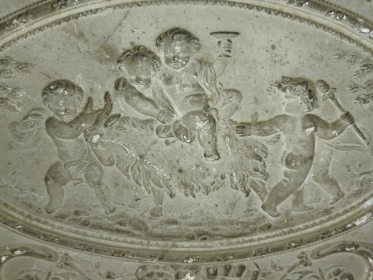 BAS RELIEF Petit Plâtre ancien Scène Mythologique aux Angelots avec Bouc laineux-photo-4
