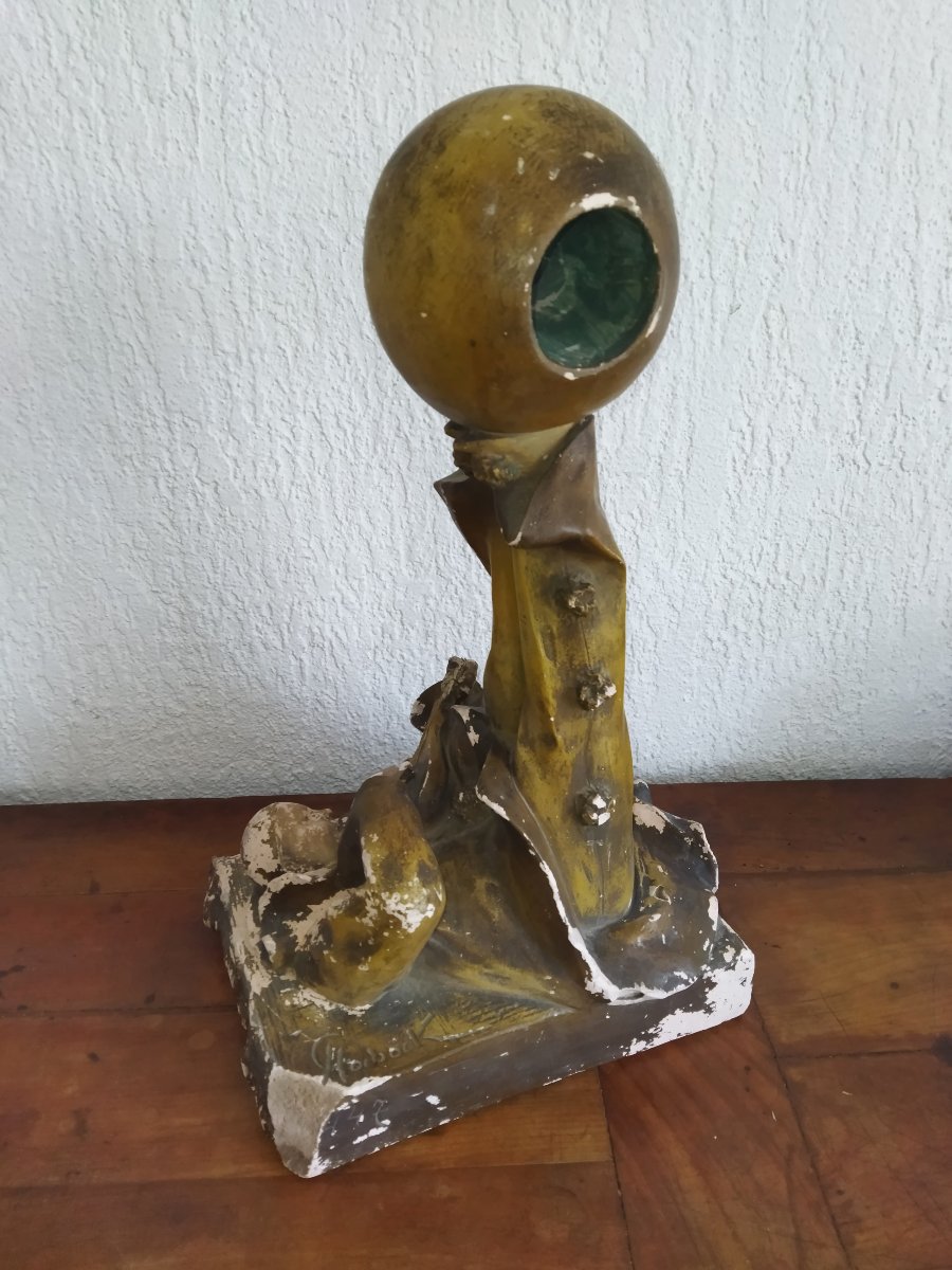 Antique Art Nouveau Plaster Signed Hochock "pierrot With Mandolin" Collection-photo-2