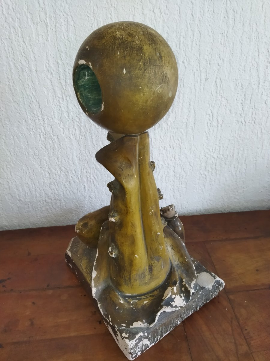 Antique Art Nouveau Plaster Signed Hochock "pierrot With Mandolin" Collection-photo-4