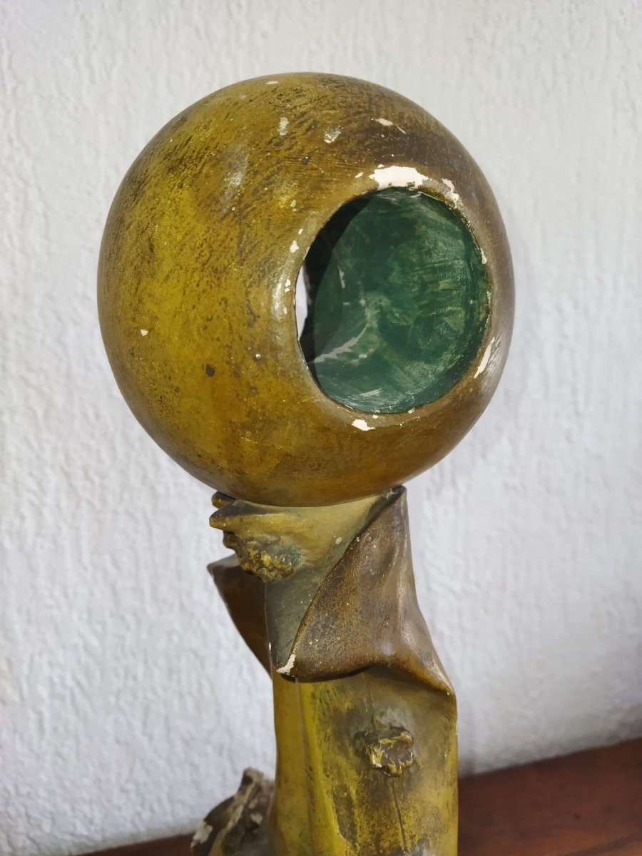 Antique Art Nouveau Plaster Signed Hochock "pierrot With Mandolin" Collection-photo-1